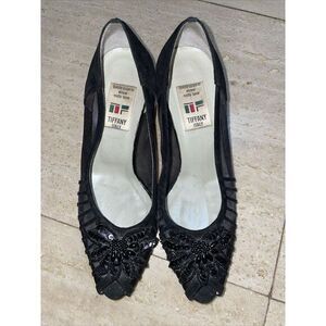 Tiffany Italy‎ Beaded Mesh Pumps US 5.5 Japan 21.5 E Black Velvet